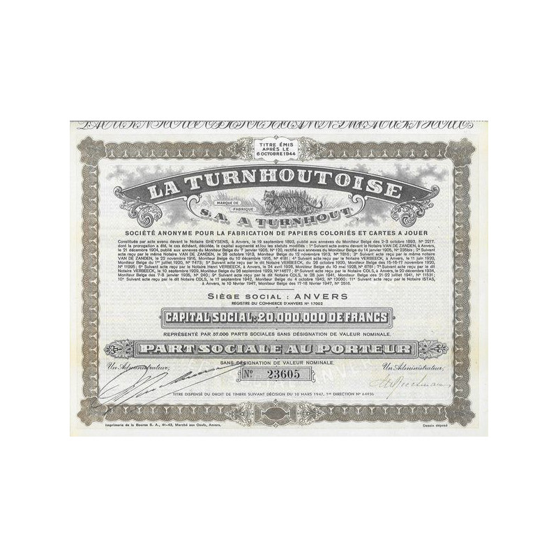 La Turnhoutoise pour la Fabrication de Papiers Coloriés et Cartes à Jouer