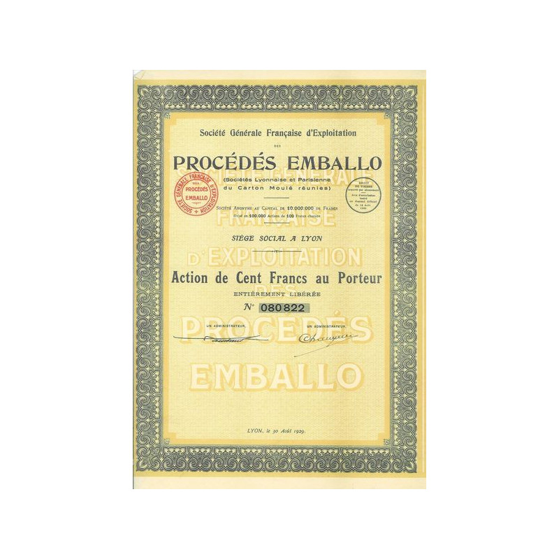 Sté Gale Française d'Exploitation des Procédés Emballo (Stés Lyonnaise et Parisienne du Carton Moulé réunies)