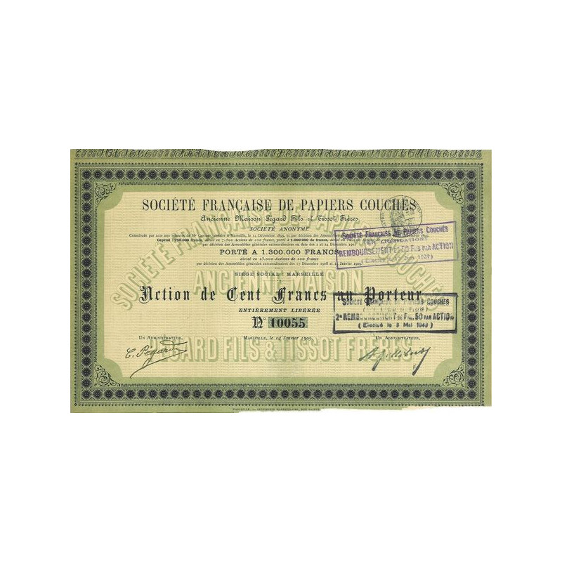 Sté Française de Papiers Couchés (Anc Maison Pégard Fils et Tissot Frères)