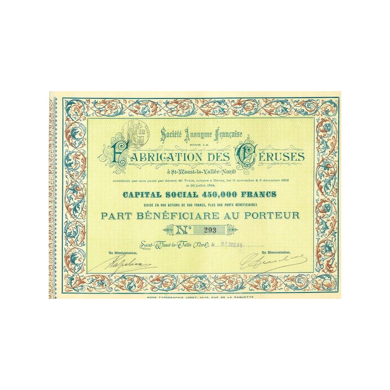 S.A. Française pour la Fabrication des Céruses à St-Waast-la-Vallée (Nord)