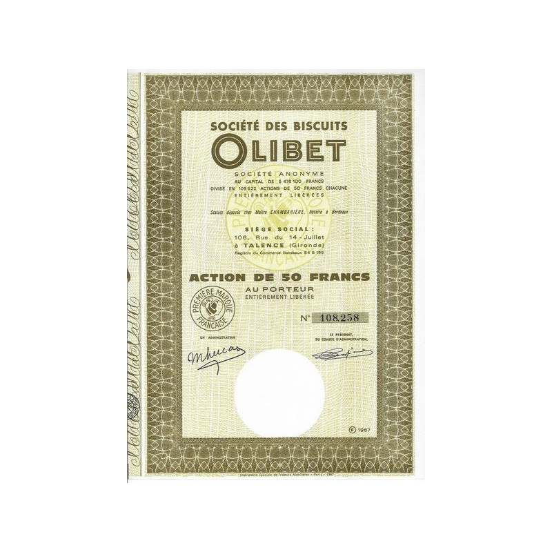 Sté des Biscuits Olibet (Act 50 F)