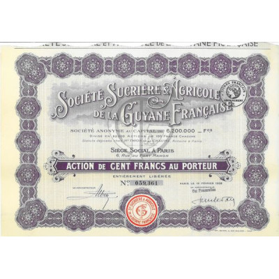 Sté Sucrière & Agricole de la Guyane Française (Act 100 F)