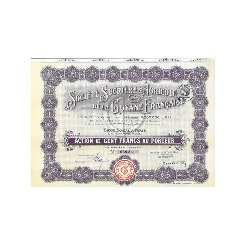 Sté Sucrière & Agricole de la Guyane Française (Act 100 F)