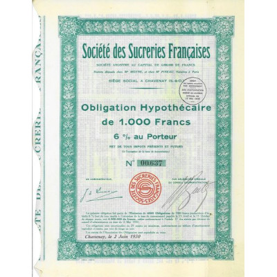 Sté des Sucreries Françaises (Obl Hypot 1000 F 6 %)