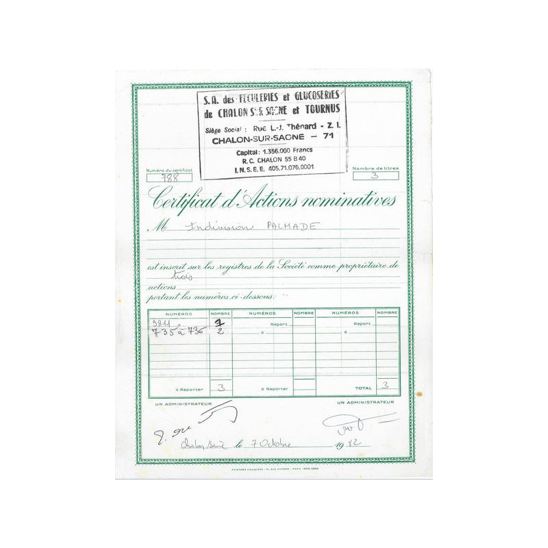 S.A. des Feculeries et Glucoseries de Chalon-sur-Saône et Tournus (Certif)