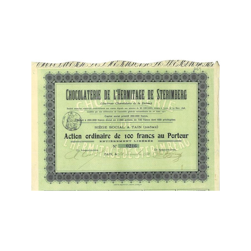 Chocolaterie de l'Hermitage de Sterimberg (Anc Chocolaterie de la Drôme) (Act ordin)