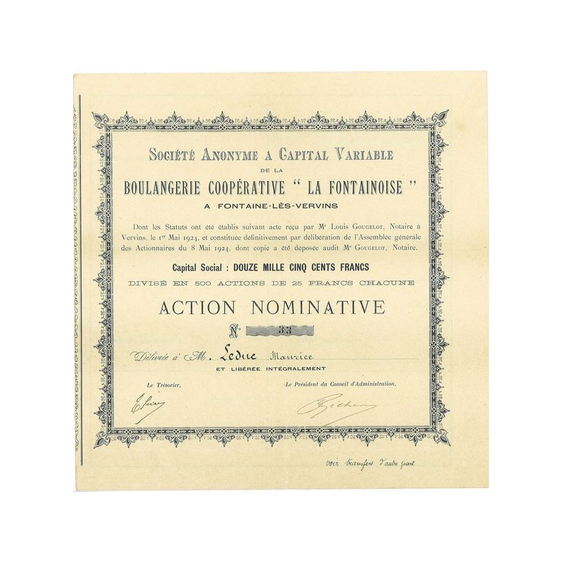 S.A. à Capital Variable de la Boulangerie Coopérative "La Fontainoise" à Fontaine-lès-Vervins