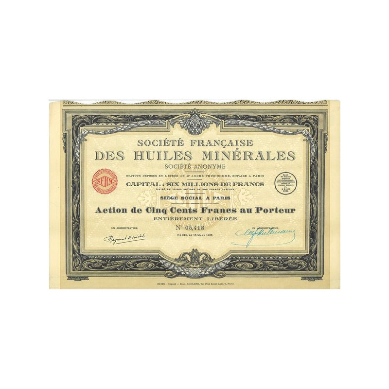 Sté Française des Huiles Minérales (Act 500 F)