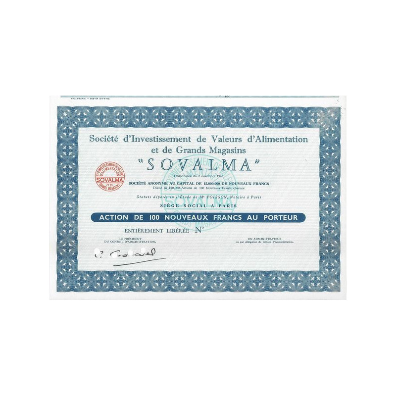 Sté d'Investissement de Valeurs d'Alimentation et de Grands Magasins "Sovalma"