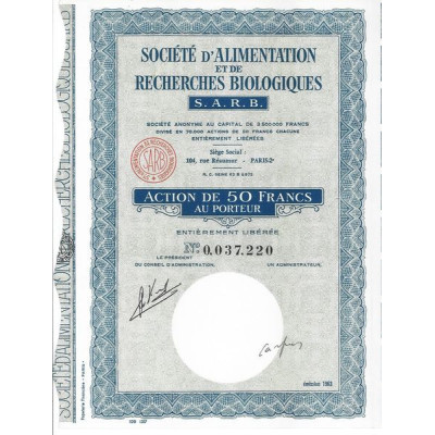 Sté d'Alimentation et de Recherches Biologiques S.A.R.B.