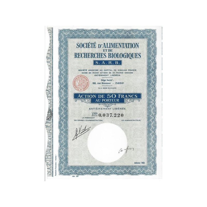 Sté d'Alimentation et de Recherches Biologiques S.A.R.B.