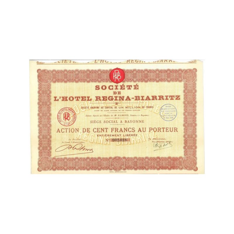Sté de l'Hôtel Régina-Biarritz (Act 1925)
