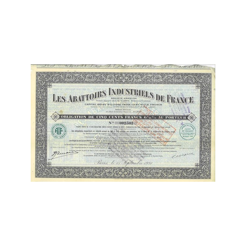 Les Abattoirs Industriels de France (Obl)