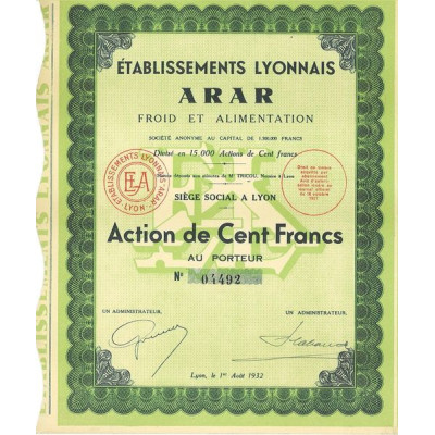Ets Lyonnais Arar Froid et Alimentation (1932)