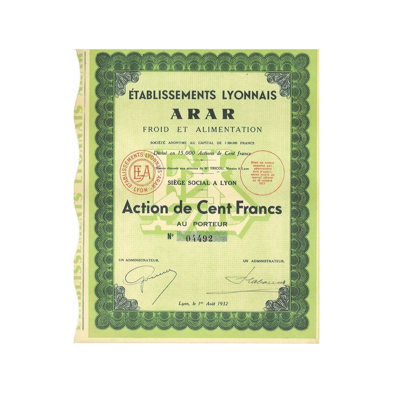 Ets Lyonnais Arar Froid et Alimentation (1932)