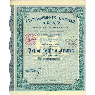 Ets Lyonnais Arar Froid et Alimentation (1927)