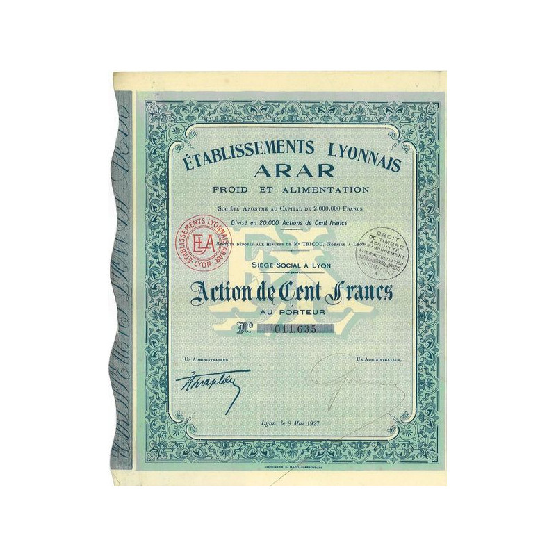 Ets Lyonnais Arar Froid et Alimentation (1927)