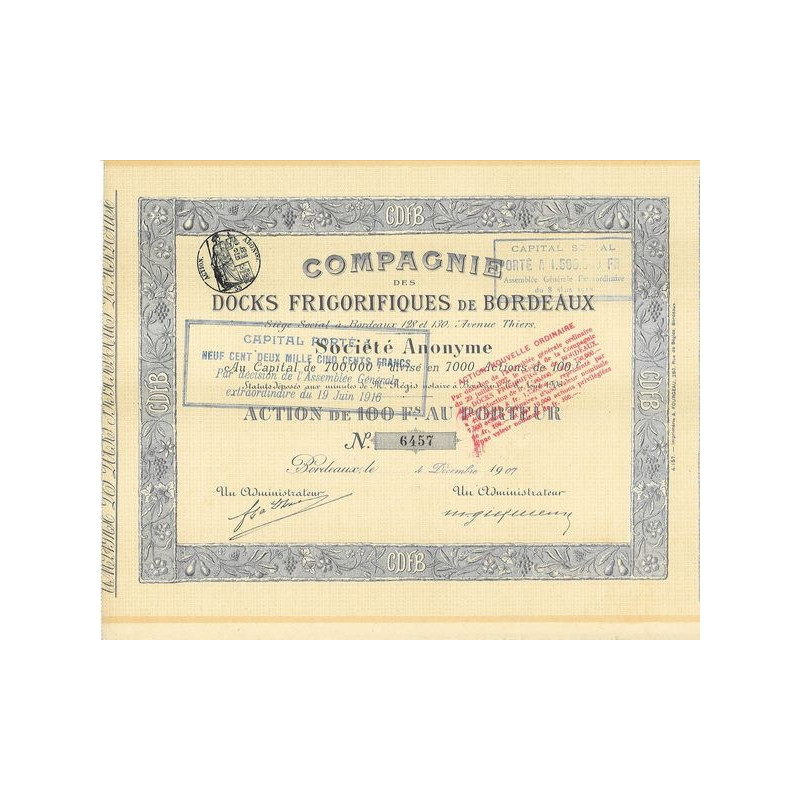 Cie des Docks Frigorifiques de Bordeaux (Act 100 F)
