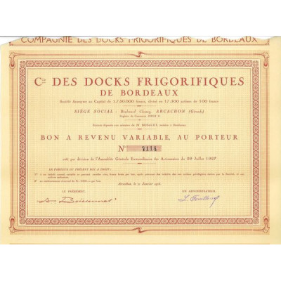 Cie des Docks Frigorifiques de Bordeaux (Bon)