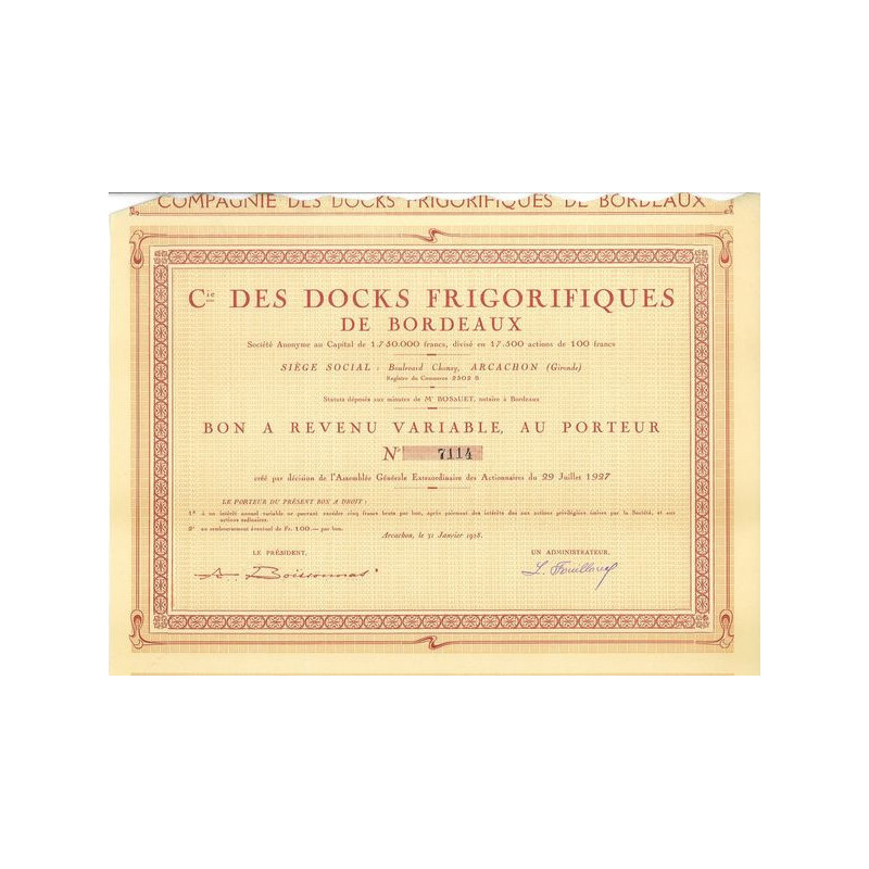 Cie des Docks Frigorifiques de Bordeaux (Bon)