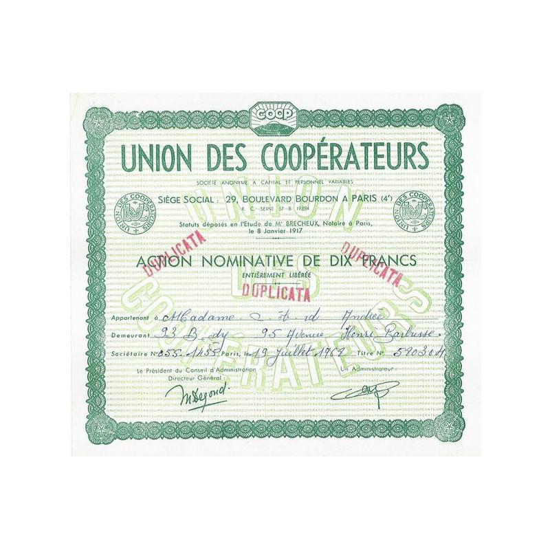 Union des Coopérateurs (Act Nomin 10 F)