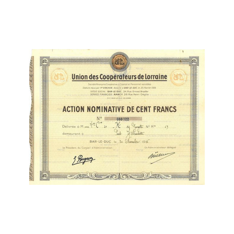 Union des Coopérateurs de Lorraine (Act Nomin 100 F)