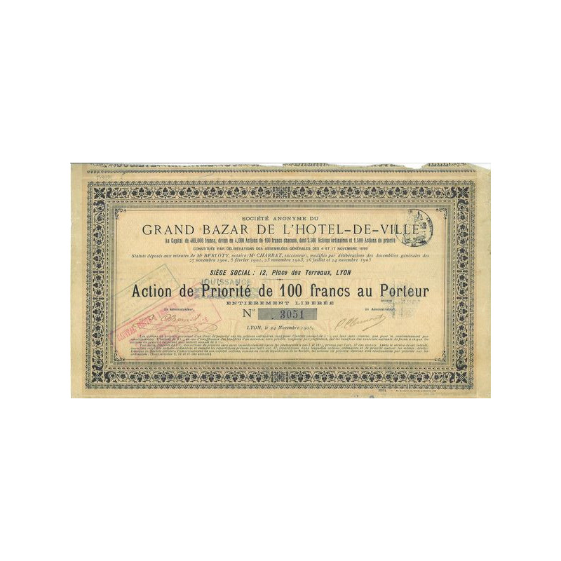 S.A. du Grand Bazar de l'Hôtel-de-Ville (Act P 100 F)