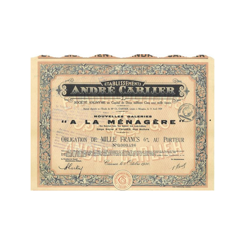 Ets André Carlier - Nlles Galeries "A la Ménagère"