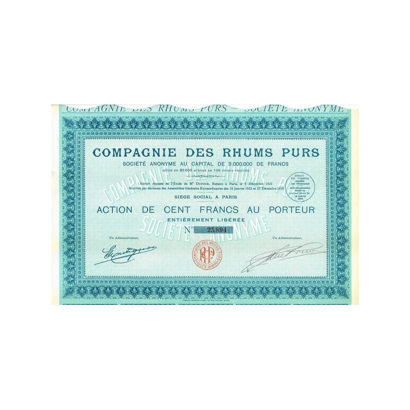 Cie des Rhums Purs (Act 100 F)