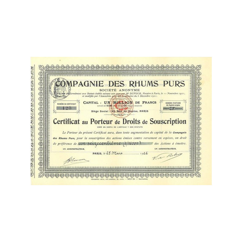 Cie des Rhums Purs (Certif)