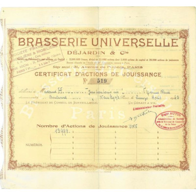 Brasserie Universelle Déjardin & Cie (Certif)