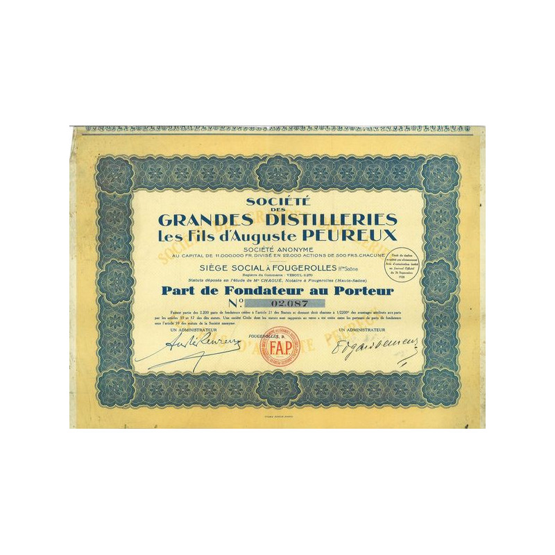 Sté des Grandes Distilleries - Les Fils d'Auguste Peureux