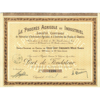 Le Progrès Agricole et Industriel - Sté Centrale de Fabrication d'Instruments Agricoles et d'Entretien des Routes et Chemins