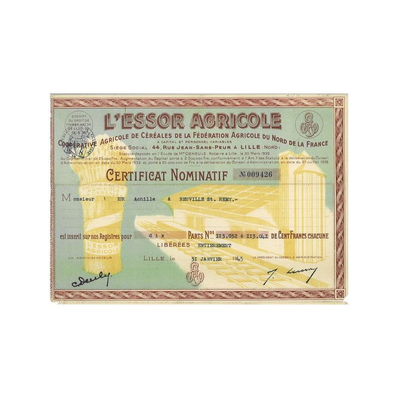 L'Essor Agricole - Coopérative Agricole de Céréales de la Fédération Agricole du Nord de la France