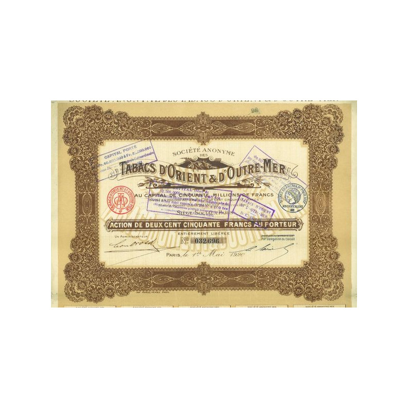 S.A. des Tabacs d'Orient & D'Outre-Mer (1920) (Act 250 F)