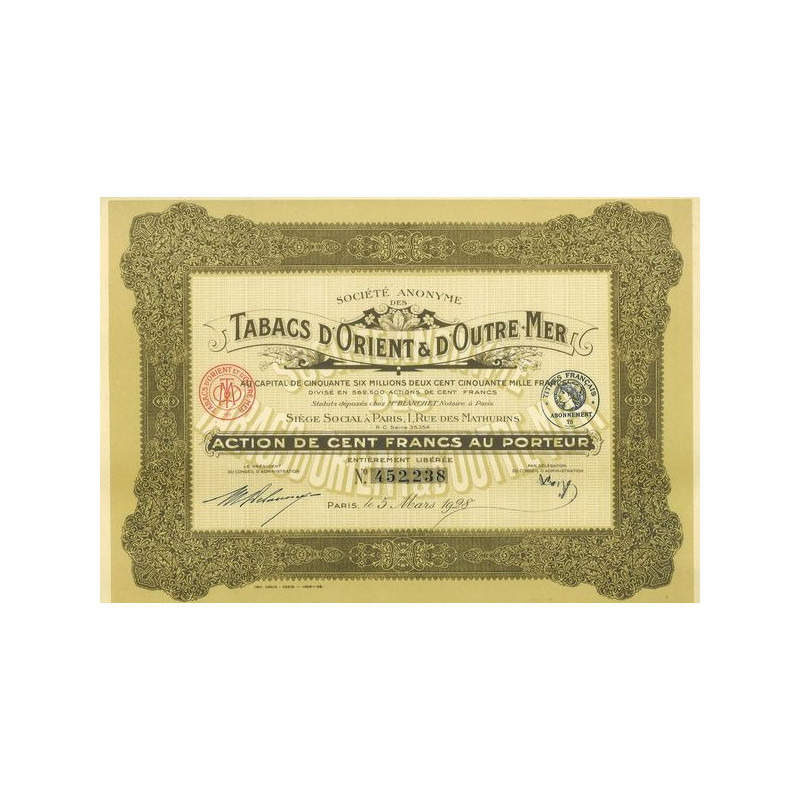 S.A. des Tabacs d'Orient & D'Outre-Mer (1928) (Act 100 F)