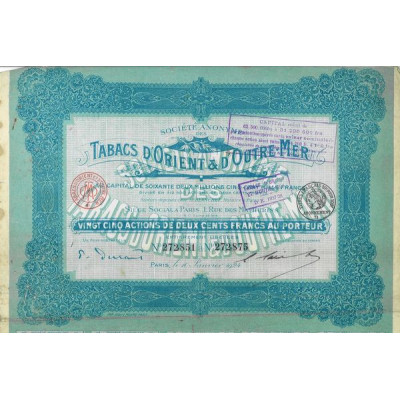 S.A. des Tabacs d'Orient & D'Outre-Mer (1924) (Titre 25 Act 100 F) (1924)