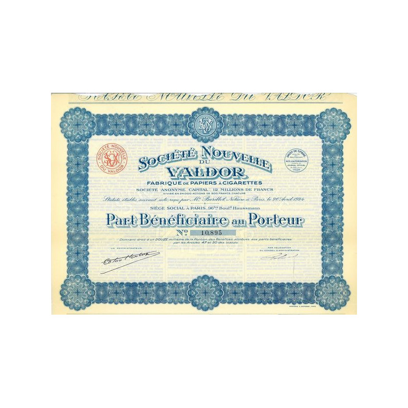Sté Nlle du Valdor Fabrique de Papiers à Cigarettes