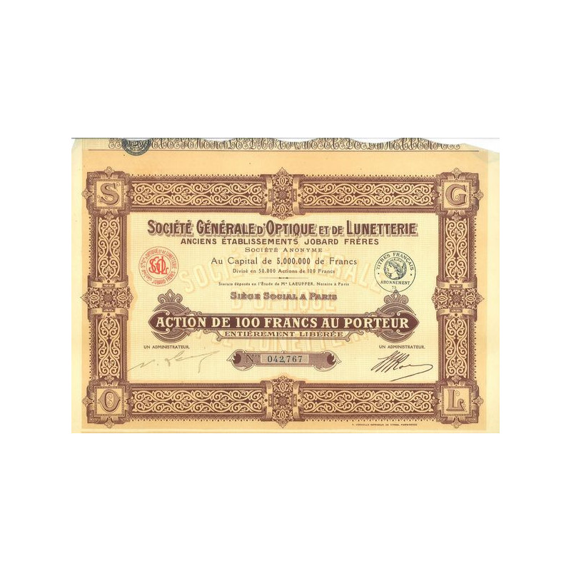 Sté Gale d'Optique et de Lunetterie Anc Ets Jobard Frères