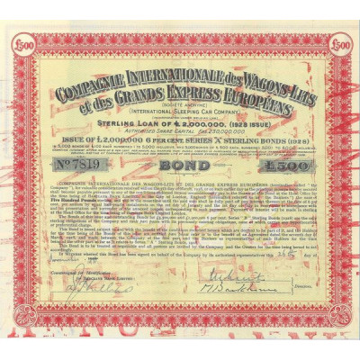 Cie Internationale des Wagons-Lits et des Grands Express Européens (International Sleeping Car Cy) (Bond £500)