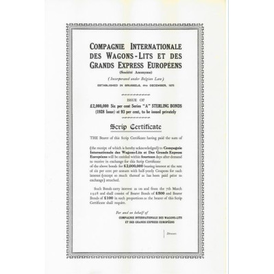 Cie Internationale des Wagons-Lits et des Grands Express Européens (Script Certificate) (blanquette)