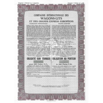 Cie Internationale des Wagons-Lits et des Grands Express Européens (Obl 1000 Florins P.-B.) (blanquette)
