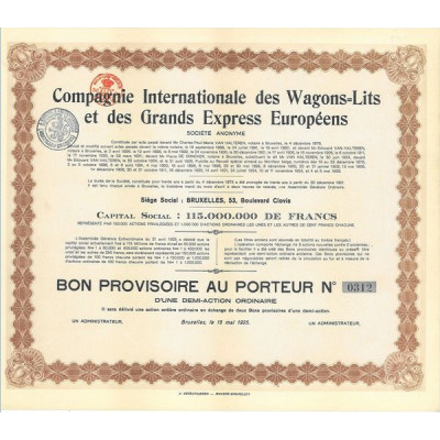 Cie Internationale des Wagons-Lits et des Grands Express Européens (Bon Provisoire) (blanquette)