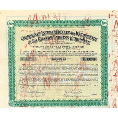 Cie Internationale des Wagons-Lits et des Grands Express Européens (International Sleeping Car Cy) (Bond £100)(vert)