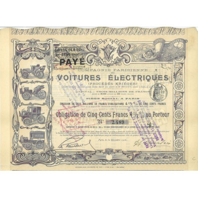 Cie Parisienne des Voitures Electriques (Procédés Kriéger) (Obl)