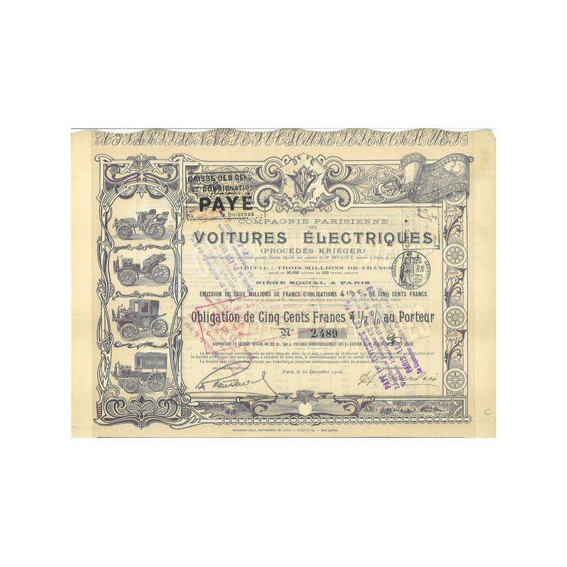 Cie Parisienne des Voitures Electriques (Procédés Kriéger) (Obl)