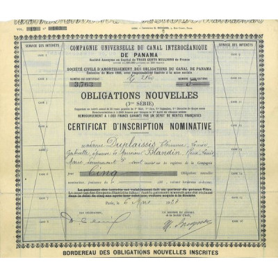 Cie Universelle du Canal Interocéanique de Panama (certif nomin gris)