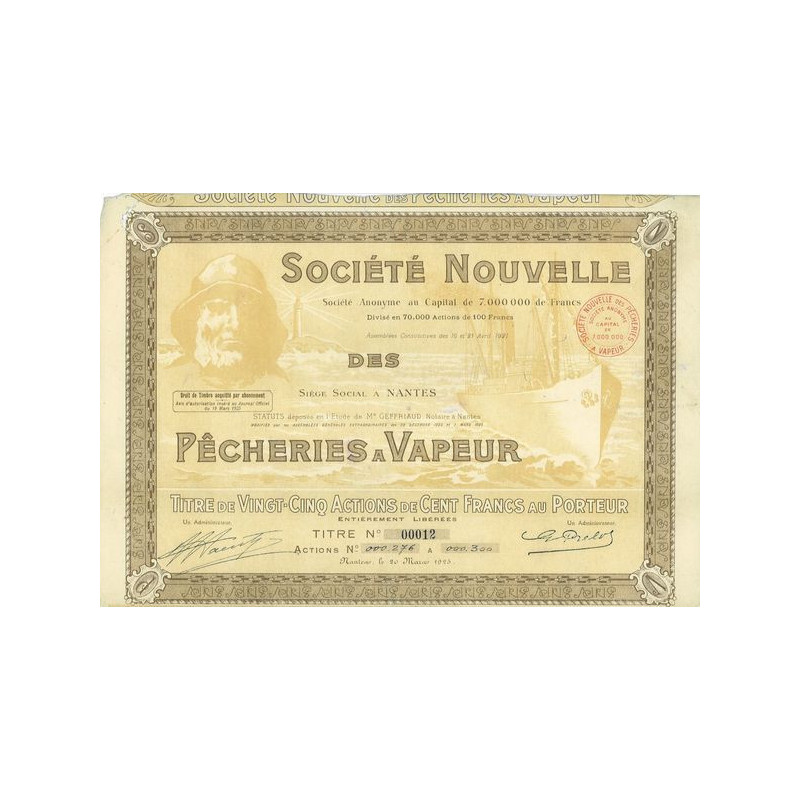 Sté Nlle des Pêcheries à Vapeur (25 Act)
