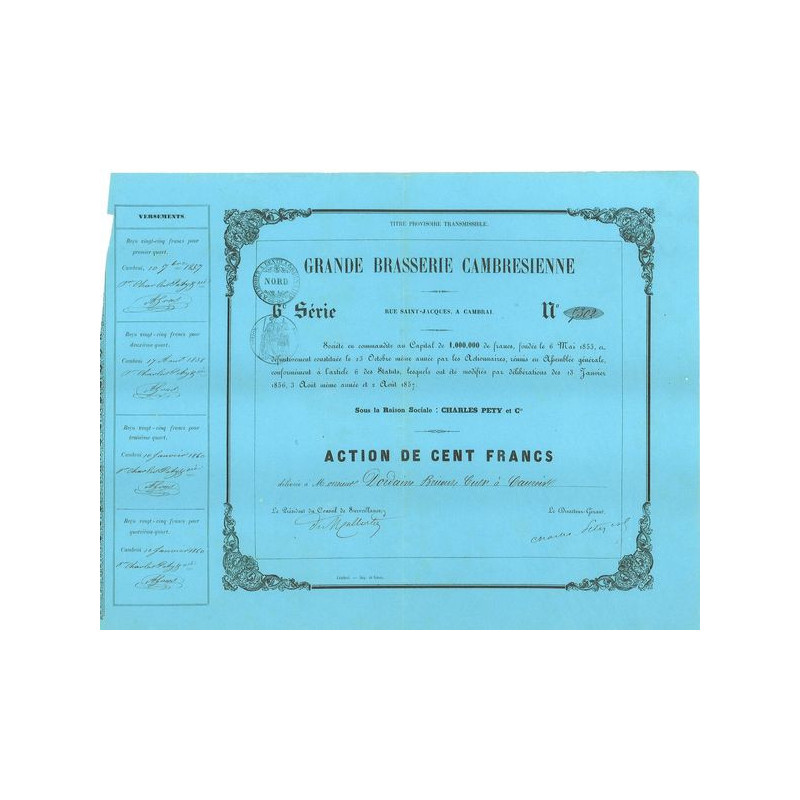 Grande Brasserie Cambrésienne Charles Pety & cie(Act 100 F - 6ème série bleue)