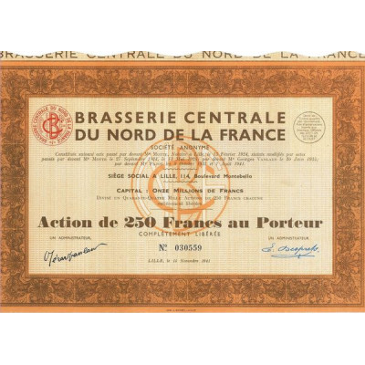 Brasserie Centrale du Nord de la France (Act 250 F)